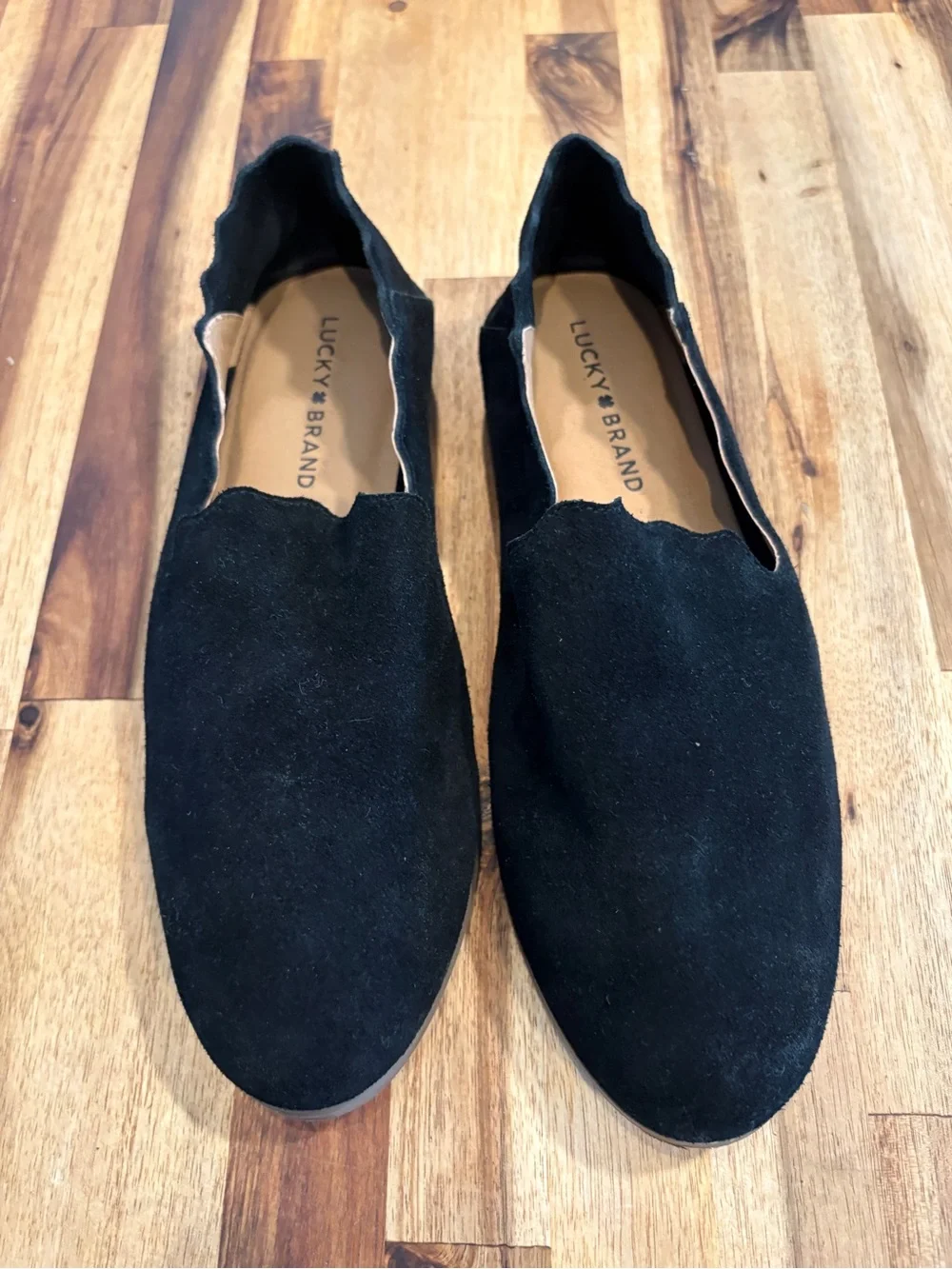 Lucky Brand Black Suede Scalloped Slip-On Flats